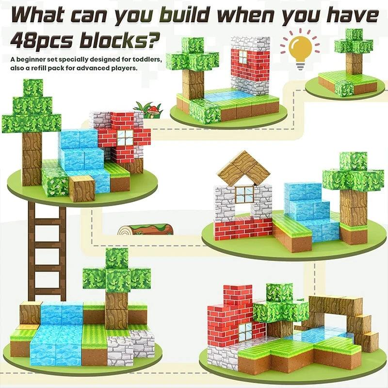 Blocos de Construção Magnéticos Empilháveis - Brinquedo Sensorial STEM para Crianças do Mundo Mine, Meninos e Meninas a Partir de 3 Anos - Cubo Magnético DIY Presente