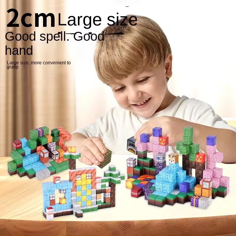 Blocos de Construção Magnéticos Empilháveis - Brinquedo Sensorial STEM para Crianças do Mundo Mine, Meninos e Meninas a Partir de 3 Anos - Cubo Magnético DIY Presente