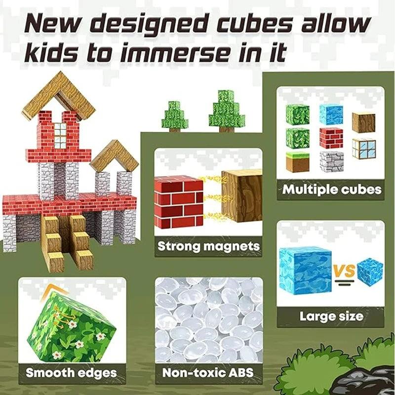 Blocos de Construção Magnéticos Empilháveis - Brinquedo Sensorial STEM para Crianças do Mundo Mine, Meninos e Meninas a Partir de 3 Anos - Cubo Magnético DIY Presente